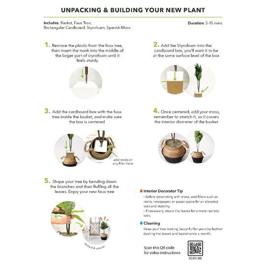 3ft. Artificial Fiddle Leaf Fig Tree With Handmade Cotton & Jute Woven Planter Set DIY Kit